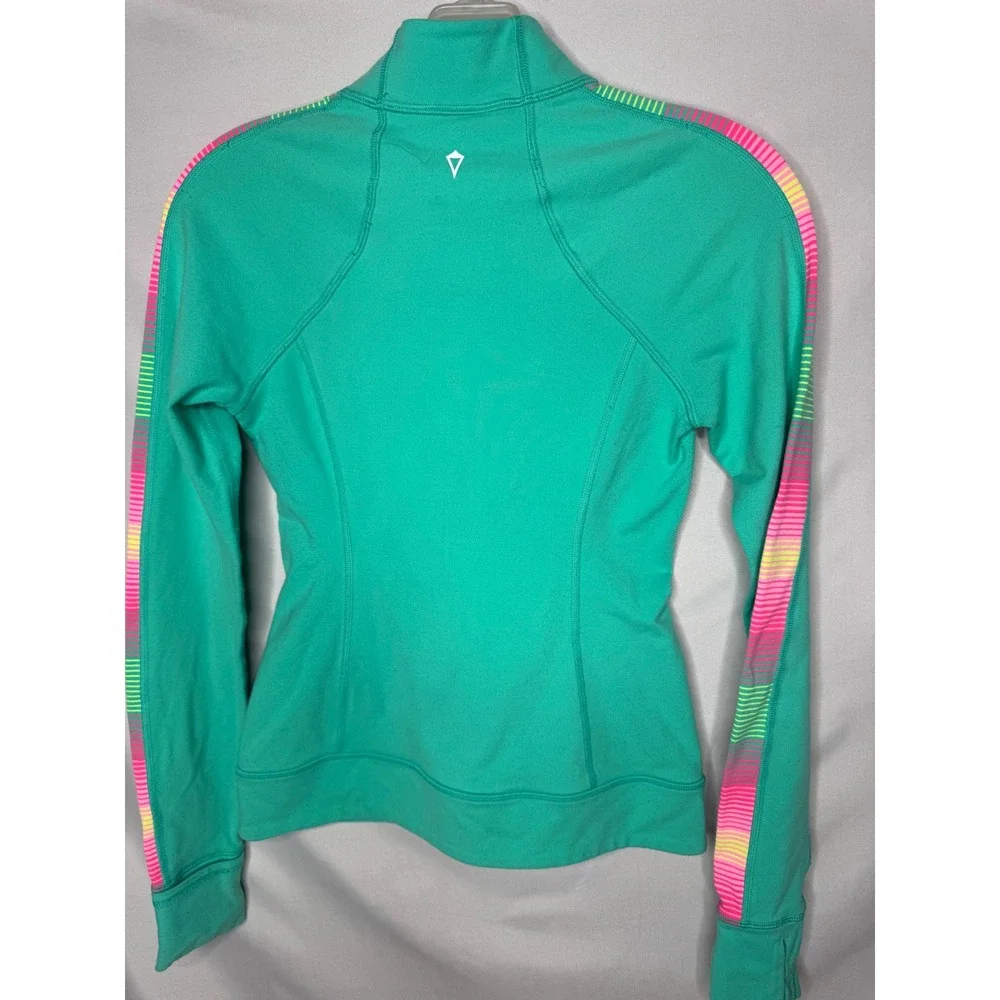 Ivivva Lululemon Girls Teal Pink Striped Full Zip Athletic Jacket Size 12